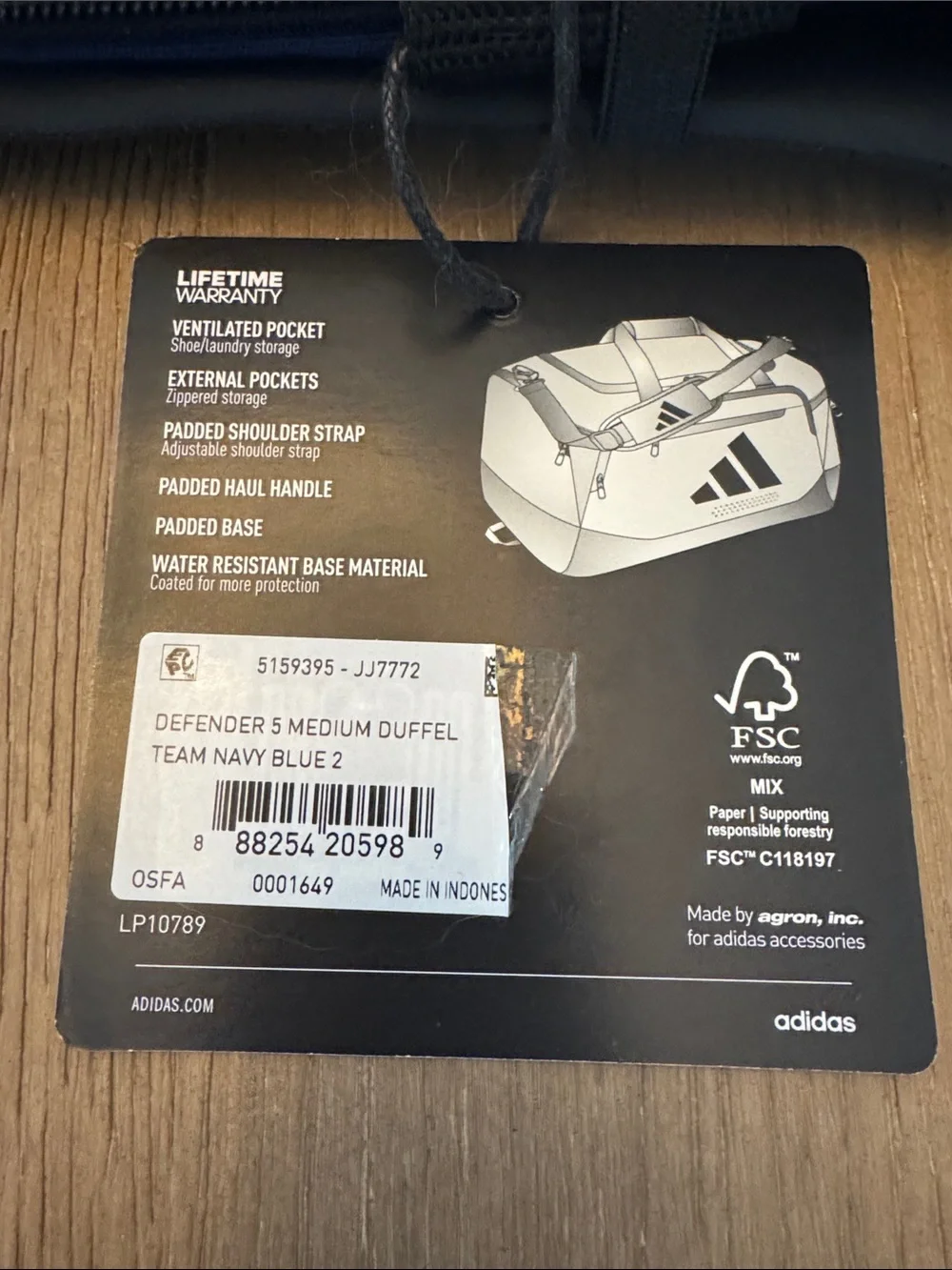 adidas Navy Duffel Bag with White Logo